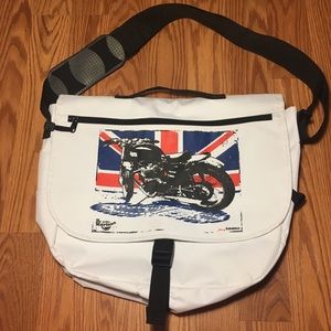 Dr. Martens White Messenger Bag w/ Motorcycle Art